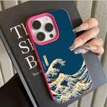 Kanagawa Wave Decorative Lichee Pattern Phone Case For IPhone 17 16 15 14 13 12 11 Pro Max XS X XR 16 Plus 16E 17E 17 Air Cover - Orange - View 11