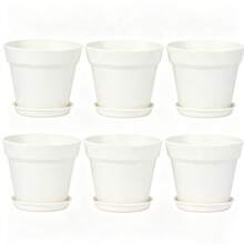 6-Pack White Plastic Plant Pots, 7 Inch Flower Pots With Trays For Indoor Plants - A - View 11