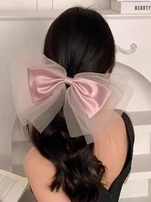 1pc Textured Mesh Bow Hair Clip, Luxury High-End Style, Women's Commute & Date Back Of Head Hair Accessory - Multicolor - View 3