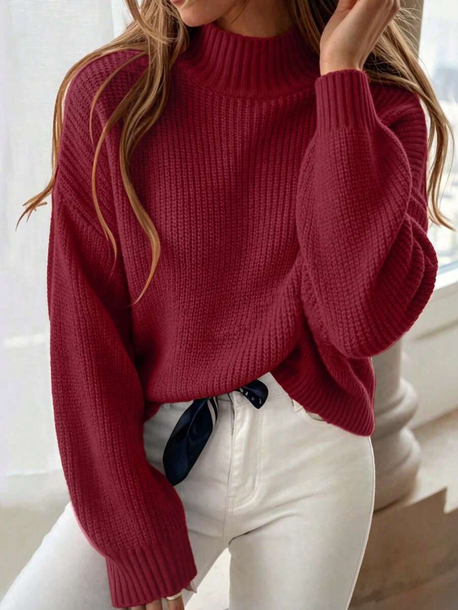 Suéter corto básico y lindo para mujer, jersey de punto acanalado ligero y cómodo, jersey corto de manga larga, top corto, patrón de ancla rojo