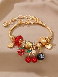 1 pieza Pulsera de niña con corazón dorado y cuentas de strass para decoración diaria - Multicolor - Ver 1