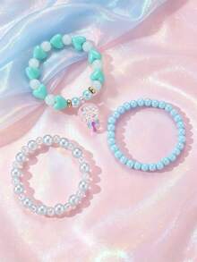3pcs/Set Girls Colorful Beaded Bracelets, Cartoon Pendant Bow Tassel Bracelet Set, Suitable For Daily Decoration And Gift Giving - Multicolor - View 18