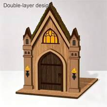 Gothic Castle Wooden Bookends, Double-Layer Vintage Wizard House Bookshelf, Decorative Bookends For Desk, Library, Home Decor - A - View 4