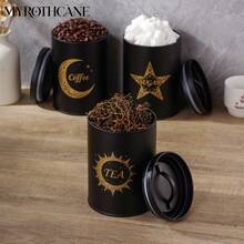 Myrothcane 3Pcs Star Moon Sun Pattern Airtight Storage Jar Large Capacity Food Container For Kitchen Coffee Tea Sugar Organization - Black - View 8