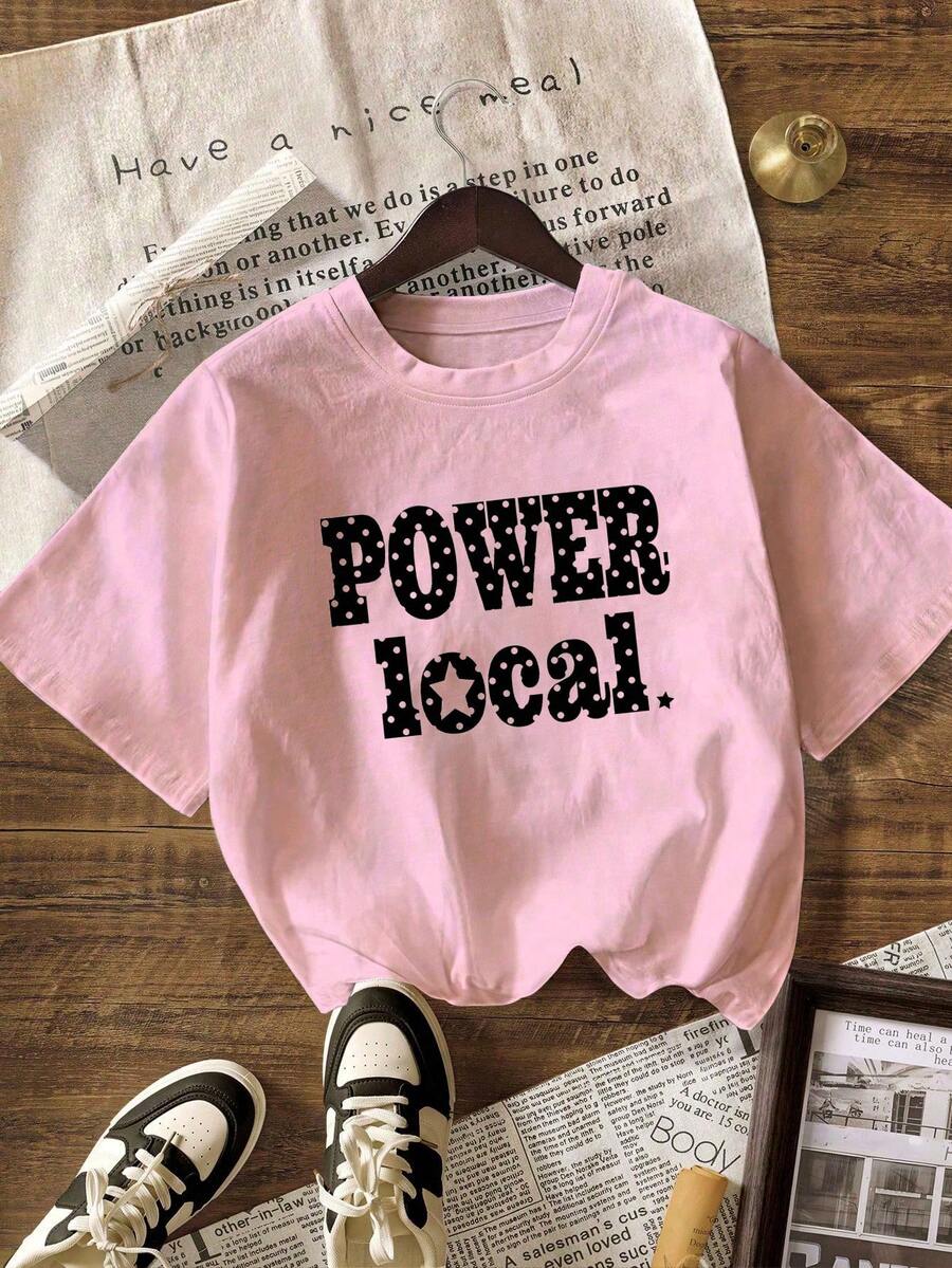 Y2K Millennium Style Damen Sommer Neu Lässig Locker Polka Dot Buchstaben Muster Kurzarm T-Shirt Top Rosa - Pink - Übersicht 1