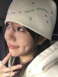 1pc 2026 New Korean Style Embroidered Knit Beanie For Women, Autumn/Winter Versatile, Large Head Circumference, Face-Slimming Skull Cap - Multicolor - View 3