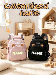 1pc Mini Personalized Back To School Cute Bear Backpack, Simple Casual Design, Zipper Closure, Nylon Material, Adjustable Shoulder Straps, Hand-Carry, Suitable For School, Shopping, Daily Outings, Outdoor Trips. Birthday Gift. - Striped Fleece 2501 - View 5