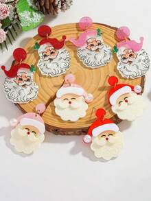 2pcs Christmas Earrings Santa Claus Acrylic Earrings Cute Jewelry Cartoon Santa Claus Fashion Pendant Earrings Holiday Celebration Accessories Perfect Christmas Gift For Family And Friends - Multicolor - View 2