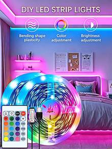 USB DIY Backlight TV Light Strip, 3.28FT~100FT Multicolor LED Strip With Remote Control, Suitable For Kids, Baby Room, Home Wall, Bedroom, Hallway, Garden Bar Decoration, Bedroom, Ceiling, Party Atmosphere Light, Halloween Atmosphere Light, Christmas Gift. Girls Room Decoration! 3.28FT/1M Size Is Shorter, Please Choose According To Your Actual Needs When Purchasing. The Built-In Adhesive Cannot Be Stuck On Rough Walls, Please Be Careful When Pasting! - Multicolor - View 1