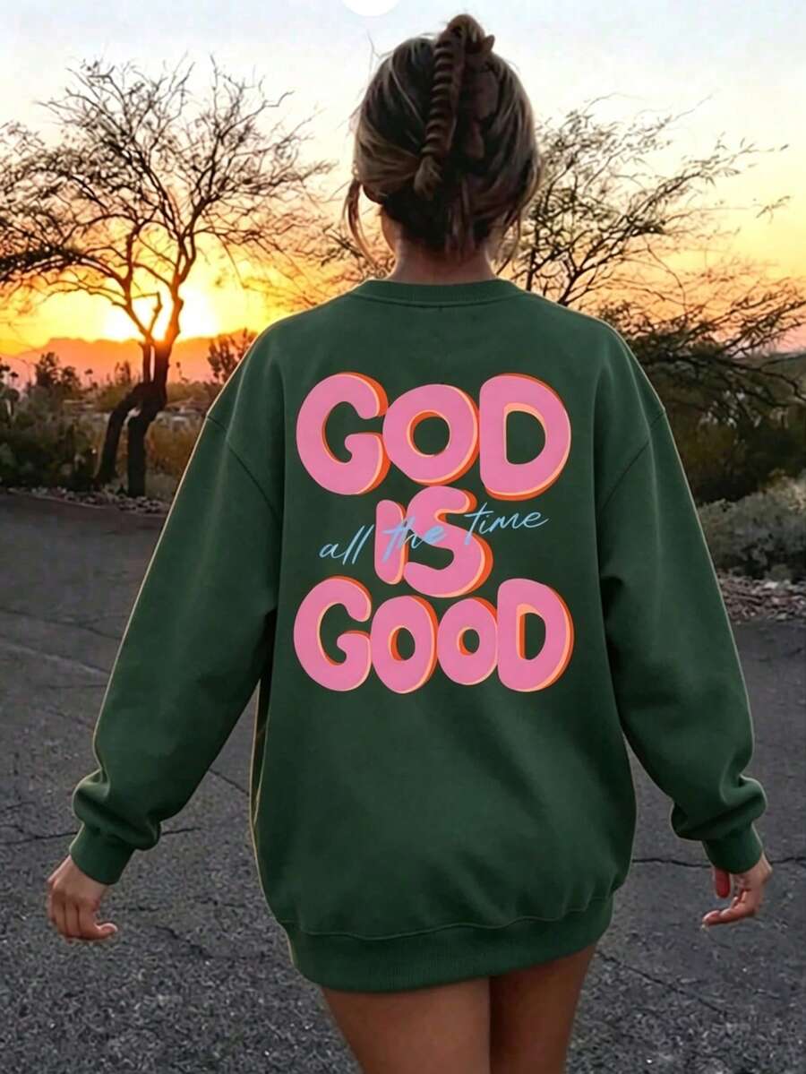 Faith 信仰標語圓領運動衫，寧靜療癒氛圍日常百搭上衣，秋季休閒款