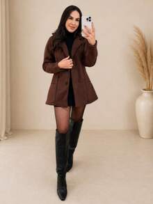 Women's Warm Wool Blazer Coat Mid-Length Elegant Winter Jacket - 咖啡棕色 - 查看 3