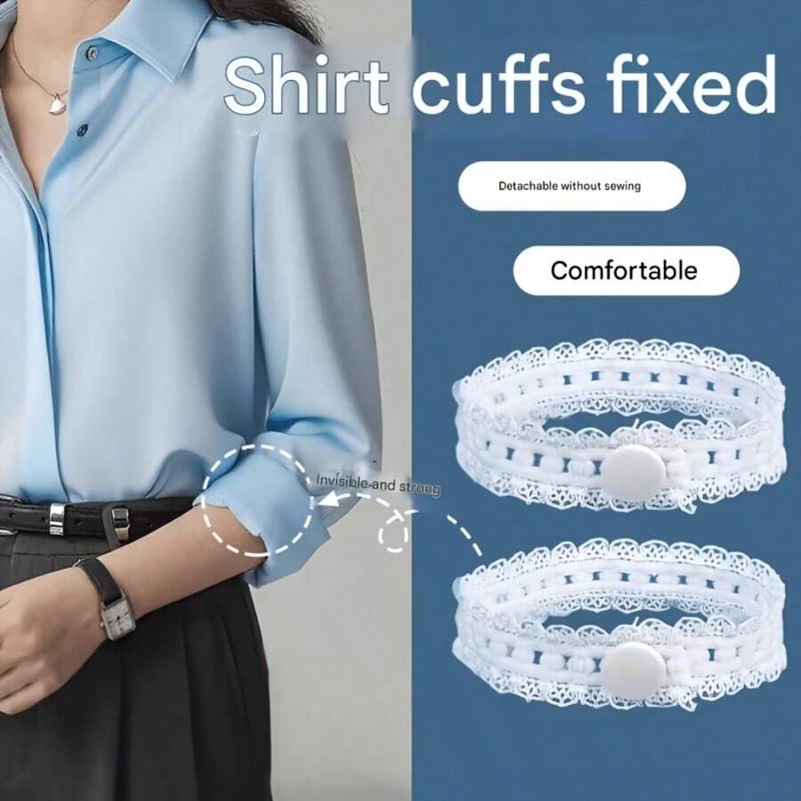 2pcs/Set Adjustable Elastic Sleeve Bands, No-Drill Sleeve Shortener For Shirts, Sports Shirts, Jackets, Hoodies, Coats, Etc. - 2 White - View 1