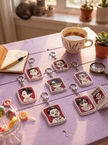 1 cái/7 cái móc khóa acrylic chibi quý ông văn phòng, nhiều biểu cảm hài hước, kính râm và thiết kế vest công sở, chất liệu trong suốt cao, khung vuông bo góc, in sắc nét với khóa D-shape tinh xảo, charm túi thời trang, phù hợp cho mùa tựu trường, quà tặng fan, bộ sưu tập tinh tế, dùng cho mọi mùa - Nhiều màu - Xem 3