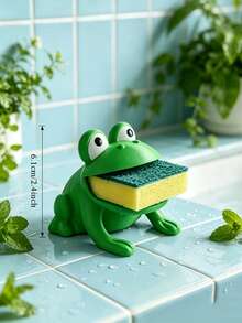 1pc Frog-Shaped Dish Brush Holder, Sponge Drain Rack, Cloth Storage Rack, Plastic Material, With Drainage System, Suitable For Kitchen Countertop, Bathroom And Storage Of Sponges, Cloths, Brushes, Essential Kitchen Accessory, Wedding Season Graduation Season Back To School Season Gift, Sponge Storage Rack, Cleaning Tool, Storage Decor, Drainage Tray - Multicolor - View 1
