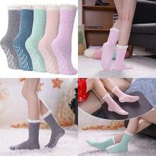 LINEMIN Non-Slip Fuzzy Socks For Women - Cozy Hospital Soft Fluffy Socks With Grips - Winter Warm Slipper - 5 Pairs Mix Patchwork Fuzzy Socks - View 7