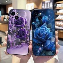 Fashionable Floral Pattern Phone Case Suitable For IPhone 17 16 15 14 13 12 11 Pro/Max/Plus Anti Drop And Shockproof Back Cover - Dark Blue - 查看 2