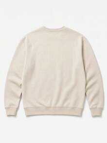 Men's Crewneck Sweatshirt With Print & Fleece Lining, Cotton-Polyester Blend, Casual For School & Commuting, Autumn Winter - Apricot - View 6