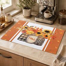 (Hot !!) 1PC Thanksgiving Floral Pattern, 2D Flat Stove Protector Mat And Non-Slip Heat-Resistant Rubber Stove Cover Mat Suitable For Induction Cooktop, Glass Stove And Multi-Function Anti-Scratch Mat, Also Best Choice For Oven, Washing Machine, Dryer And Kitchen Decor. - Multicolor - View 3
