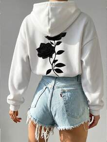 Women's Drawstring Hooded Sweatshirt, Loose Fit, Comfortable Fabric, Versatile Casual Daily Outdoor Top White Fall - White - View 4