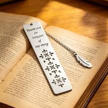 Silver Metal Hollow Flower Bookmark (Gift Box Packaging), Engraved With "Thank You For Being A Part Of My Life Story" And Feather Pendant, Suitable As An Important Gift For Teachers, Graduates, Elders And Friends - 1 Set - View 5