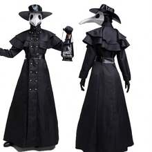 Adult Plague Doctor Costume Medieval Steampunk Long Black Robe Birdbeak Mask Set Dark Festival Roleplay Outfit - Multicolor - View 5