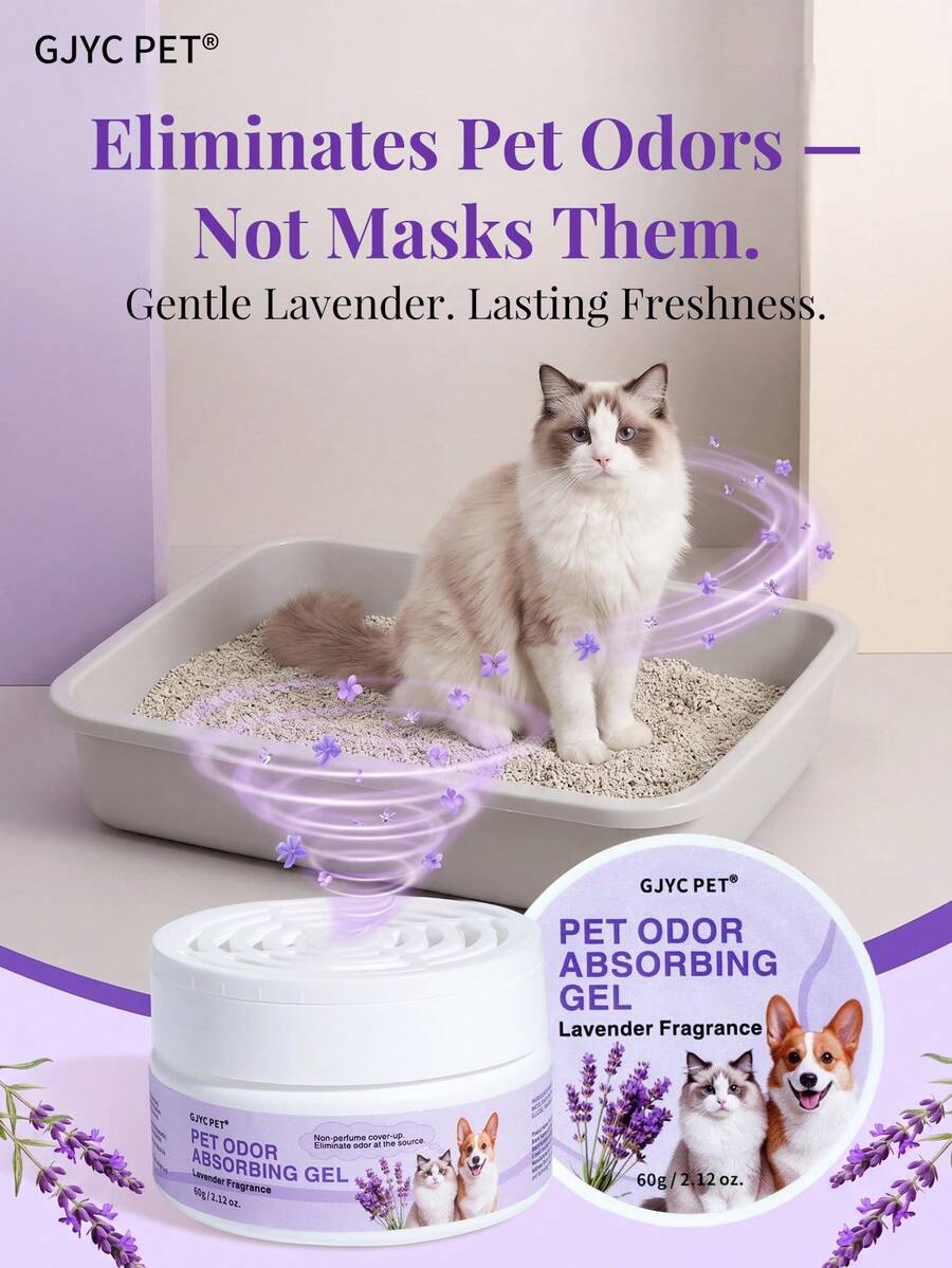GJYC PET Pet Odor Removal Gel, Lavender Scent - Plant-Based Deodorizer, Long-Lasting Freshness Up To 60 Days, Suitable For Cat And Dog Areas, Powerful Home Deodorizer