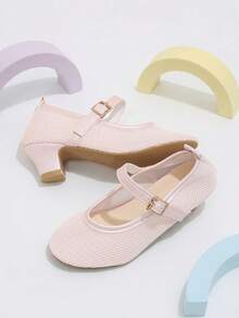 1 Pair Girls Pink Mesh With Pink Pearlescent Strap Buckle Sweet Style High Heel Sandals Suitable For Shopping And Performance - Pink - View 3