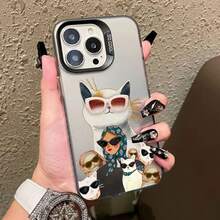 Cartoon Cute Cat Headscarf Women Phone Case For IPhone 17 13 12 Mini 11 Pro Max 16 15 14 Plus Pro Max Shockproof Laser Case - CH-Black NRYM 5 - 查看 10