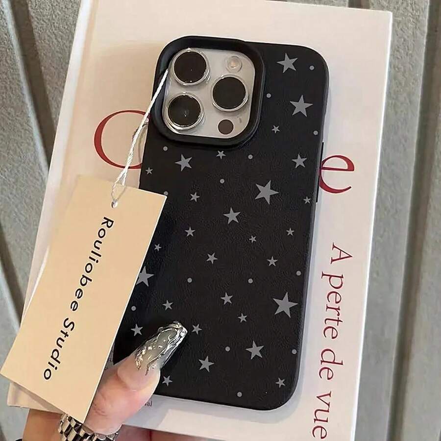 INS Gray Stars Phone Case For IPhone 15 14 13 12 17 Pro Max Air XS Max XR Plus 16e Shockproof Soft Cover For IPhone 16 Pro Max - T11062 黑色 - 查看 1