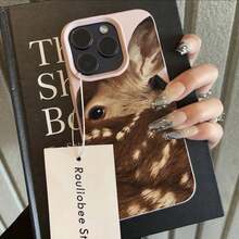 For IPhone 17 16 15 14 13 12 11 Pro Max Plus Case Close-Up Sika Deer Illustration Lichee Pattern Cover For IPhone XS XR X Fundas - 粉色 - 查看 1