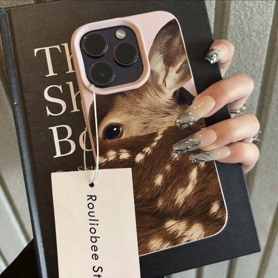 For IPhone 17 16 15 14 13 12 11 Pro Max Plus Case Close-Up Sika Deer Illustration Lichee Pattern Cover For IPhone XS XR X Fundas - 粉色 - 查看 1