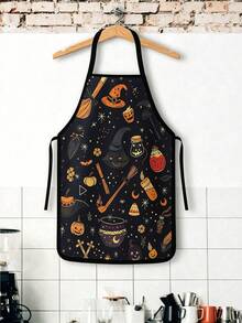 1pc Mexican Sugar Skull Day Of The Dead Apron, Vintage Floral Hat Print Kitchen Cooking Apron For Restaurant Holiday Cosplay Decor - Multicolor - View 4