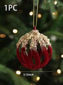3.15 Inch Flocked Christmas Ball Ornament, Burgundy Glitter Flocked Christmas Tree Hanging Pendant, Rhinestone Flocked Painted Christmas Ball, Suitable For Winter Christmas Tree, Holiday Party, Home Wreath, Wedding Home Decor, New Year, Creating Festive Atmosphere - Red - View 16