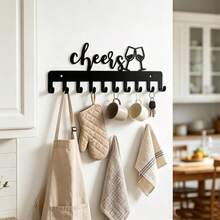 Good Food Good Wine English Iron Wall Decor Hook, Home Kitchen Utensil Apron Storage Rack, Restaurant Wall Multi-Function Hanging Rack, American Restaurant Wall Decor Key Coat Hook, Holiday, Home Decor, Perfect Gift - View 7