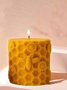 1pc Silicone Bee & Flower Embossed Honeycomb Cylinder Mold, DIY Aromatherapy Candle Plaster Decor Craft Gift Making Mold, Insect Theme Round Mold - A-White - View 6