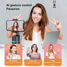 Automatic Face Tracking Phone Holder, 360° Rotating AI Smart Tracking Gimbal Stabilizer, With RGB Ambient Light, 1800mAh Rechargeable Selfie Stand, Supports Gesture And Remote Control, Suitable For Live Streaming, Vlog, Video Recording, No APP Required - Black - View 4