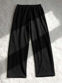 Men's Loose Fit Drawstring Waist Bucket Style Casual Sports Pants, Autumn - Black - View 3