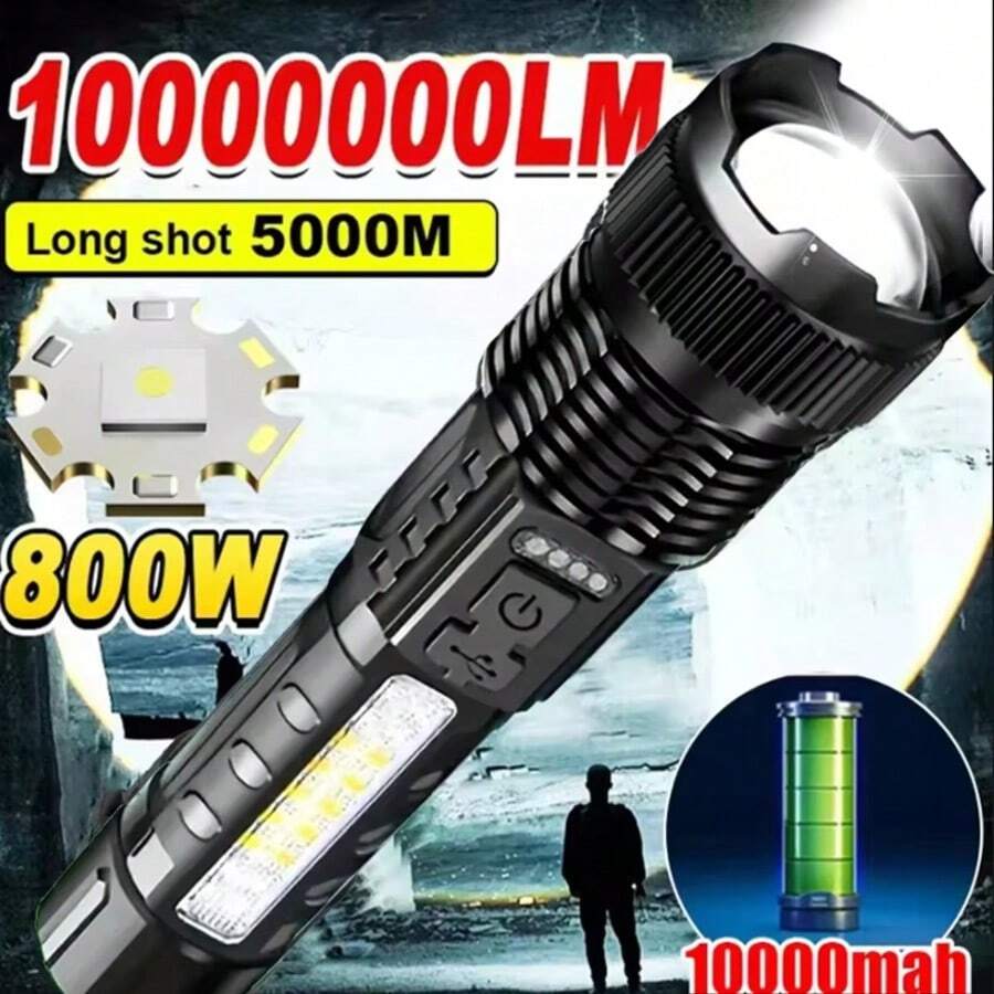 KENSUN Senter LED P50 Ultra Terang - Senter Berdaya Tinggi dengan Klip dan Zoom, Dilengkapi dengan Lampu Strobo Merah & Biru dan Lampu Darurat Eksternal - Hitam - View 1
