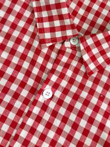 WAIT HIM Men's Casual Boxy Cropped Plaid Long Sleeve Shirt, Summer - Red - View 7