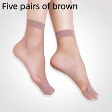 5 Pairs Elegant Women's Transparent Short Socks - Breathable Elastic Mid-Calf Socks, Semi-Transparent Material, Smooth - Multicolor - View 13
