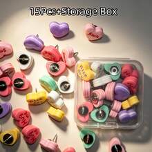 Colorful Heart-Shaped Push Pins, English Macaron DIY Cute Creative Handmade Felt Board Cork Board Photo Wall Large Head Thumbtacks, Ins Style Photo Wall Fixing Pins, Decorative Colorful Accessories - Heart-shaped Assorted Push Pins - View 14