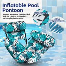1pc/2pcs Adult Heavy Duty Inflatable Pool Float, Tropical Leaf Pattern Inflatable Pool Lounge Chair, Suitable For Summer Party Water Beach Lake Fun, Beach Relaxation, Eye-Catching Design, Comfortable Mesh Fabric, Adult Beach Chair - Multicolor - View 2
