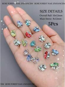 5/48Pcs Lake Blue No-Base Finished Rhinestone Ball Nail Art Decor, Blue Pigeon Egg Rhinestone Ball Nail Art Decoration - Multicolor - View 12