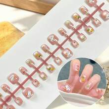 Kids Short Square Press On Nails, Summer Transparent Pink Fake Nail Tips With Cartoon Cat, Lemon Slice, Bow, Star & Fruit Print, DIY Manicure Kit For Little Girls, Party Holiday Daily Play Dress Up Nail Art Gift - Multicolor - View 18