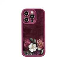 Custodia per telefono con motivo floreale retrò per iPhone 15Pro 17 16 14 13 12 11 Pro Max XS XR 7 8 Plus SE2 16E, elegante cover in silicone morbido - T15549Rosso vino - Visualizzare 7