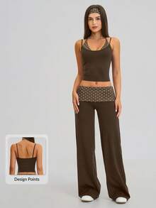 MASKERT Ladies' contrasting color back vest sports pants set yoga training running set tennis golf Pilates - 咖啡棕 - 查看 1