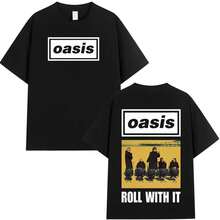 Oasis Roll With It T-Shirt British Band Alternative Rock Front And Back Print Unisex Oversize Casual Gift For Music Fans - 黑色 - 查看 1