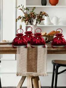1 Wedding Candy Silk Bag, Deep Red Holiday Pearl Gift Bag, Jewelry Craft Display Packaging, Perfect Engagement Gift, Party Gift, Gift Bag, Reusable, Baby Party Decoration, Birthday Decoration, Birthday Party Small Gift, Women's Birthday Gift - Claret - View 2