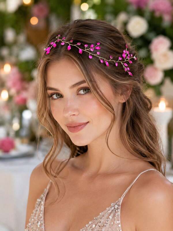 1pc Vintage Rose Red Rhinestone Vine Headband, Elegant Bridal Eye-Catching Atmosphere Hair Accessory