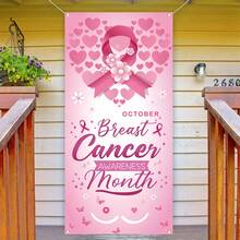 2D Door Banner, 1pc, Breast Cancer Awareness Door Banner, Breast Cancer Party Charity Party Door - Breast Cancer Prevention - View 2
